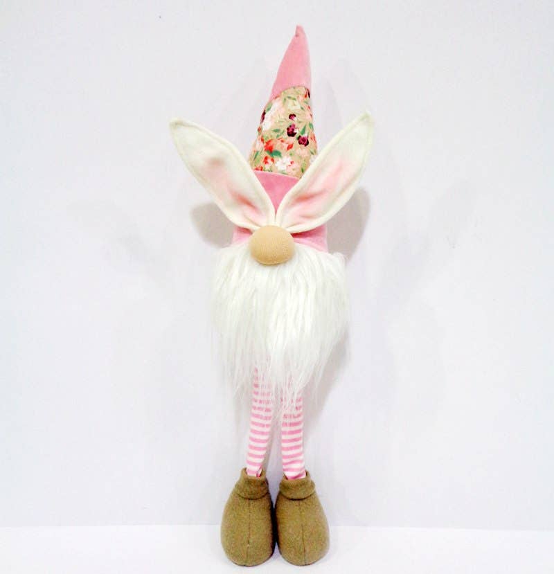 Standing Fabric Bunny Ears Gnome Pink Hat 22.5" H