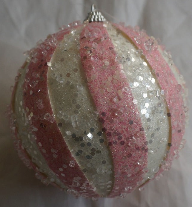Pastel Pink 5" Iced Candy Stripe Ball Ornament
