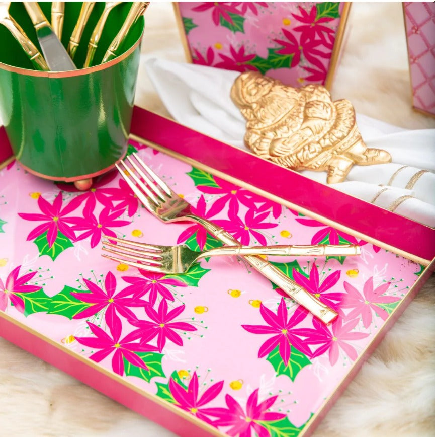 Preppy Poinsettia Enameled Oliver Tray 8x12
