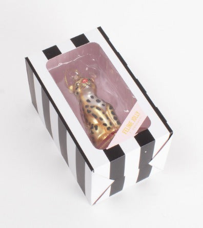 Feline Jolly Leopard Glass Ornament