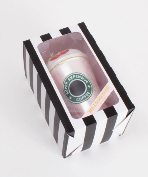 Pink Glass "Super Expensive Coffee" Ornament
