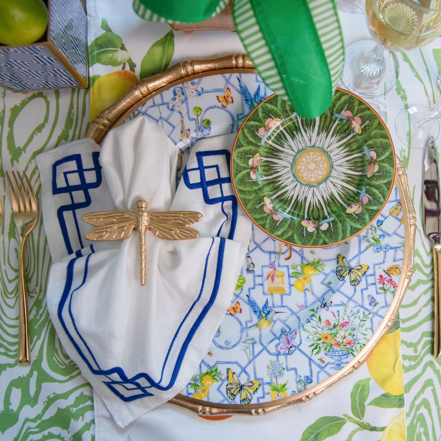 Springtime Chinoiserie Wonderland Enameled Chargers - Set of four