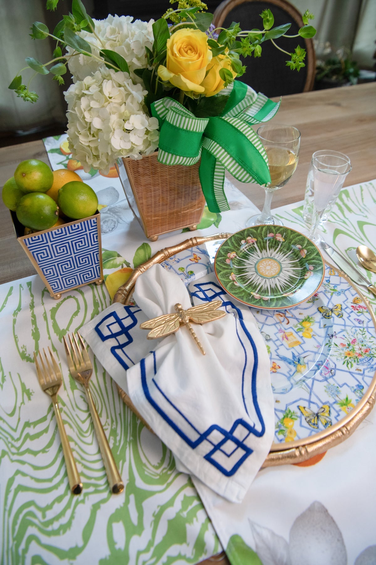 Springtime Chinoiserie Wonderland Enameled Chargers - Set of four