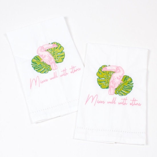 Tropical Toucan Bar Cart Hand Towels And Paper Guest Napkins