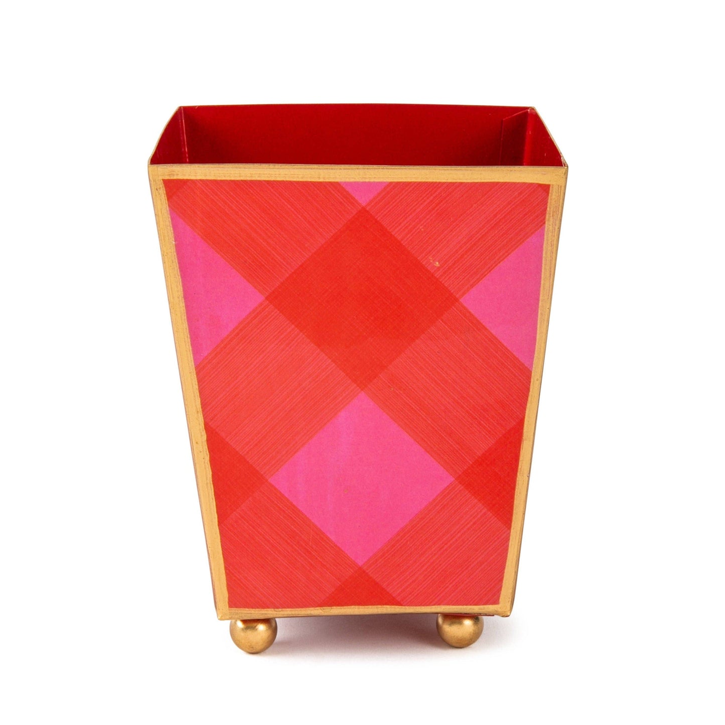 Red And Pink Buffalo Enameled Square Cachepot 4"