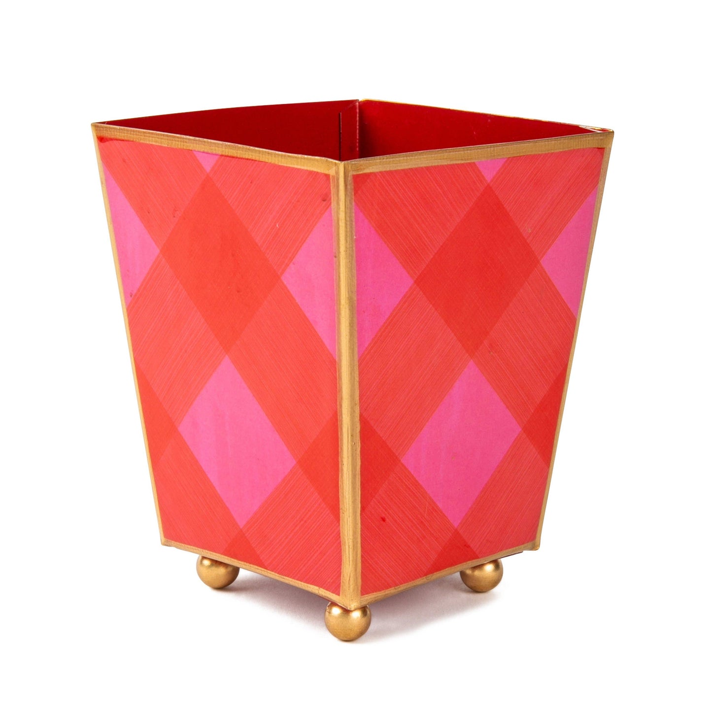Red And Pink Buffalo Enameled Square Cachepot 6"