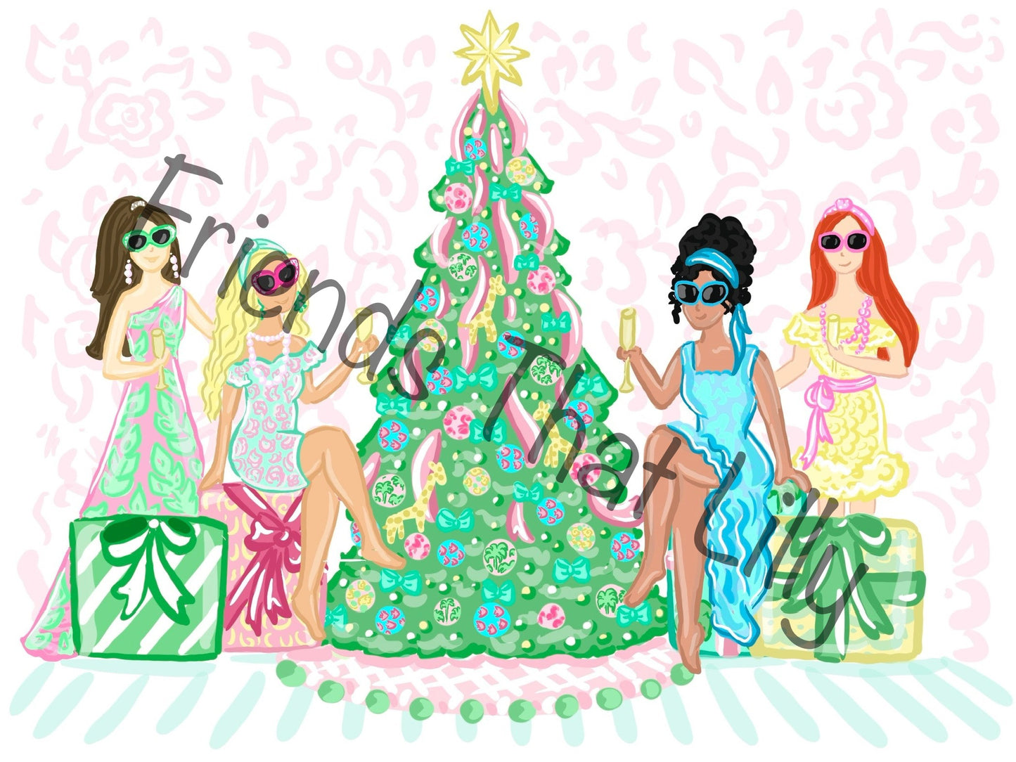 Women's T-Shirts: Christmas Gals by Tree