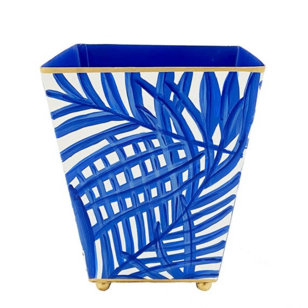 Blue Palm Square Cachepot 6"