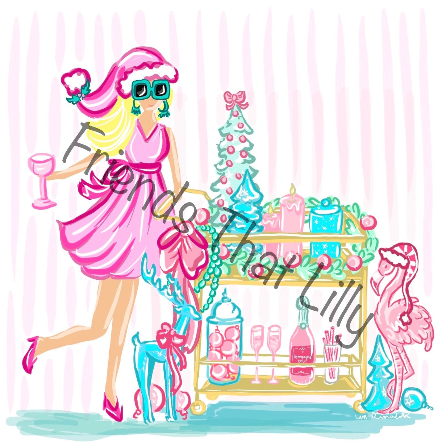 Women's T-Shirts: Holiday Bar Cart with Girl