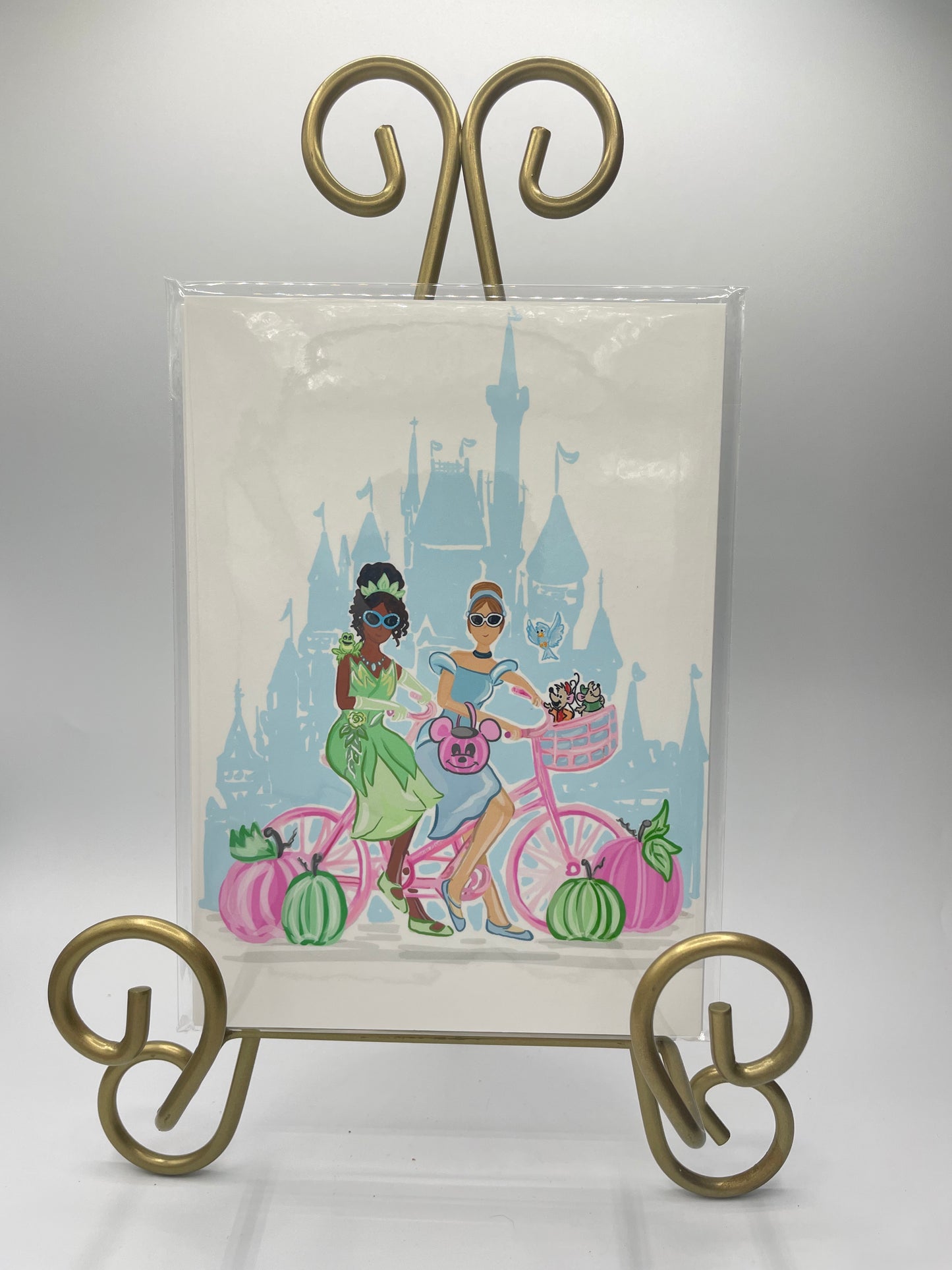 5”x 7” Green and Blue Princess Illustration w/ Pumpkins