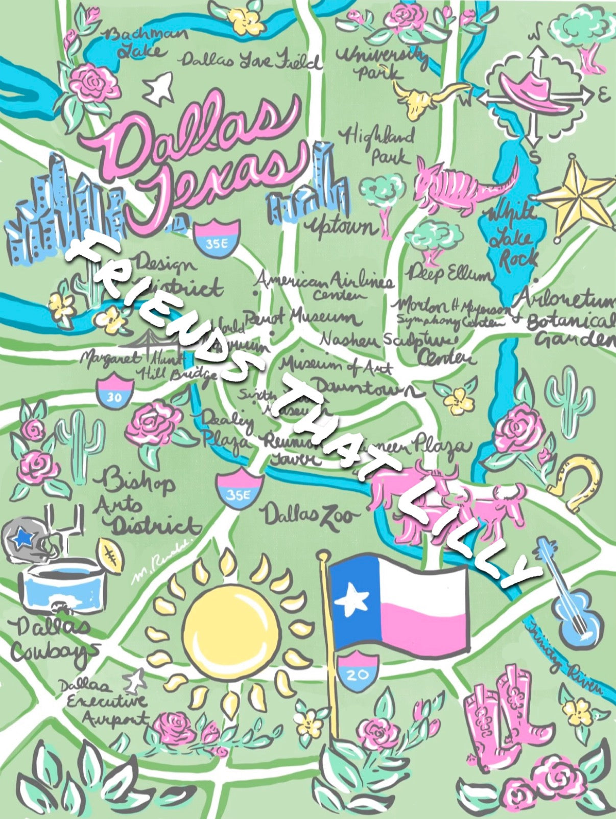 Women's T-Shirts: Dallas, TX Map Illustration Design