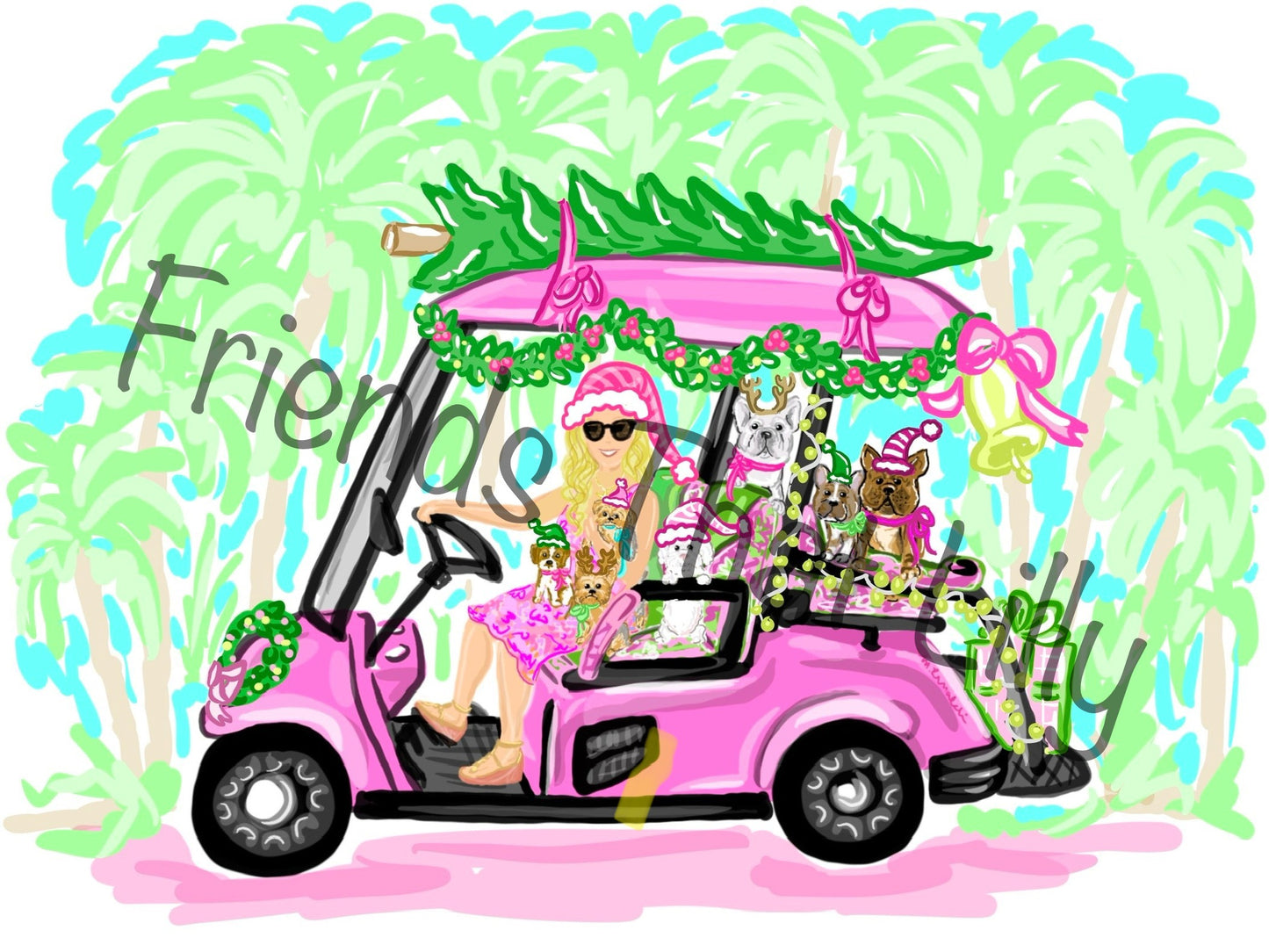 Women's T-Shirts: Christmas Golf Cart
