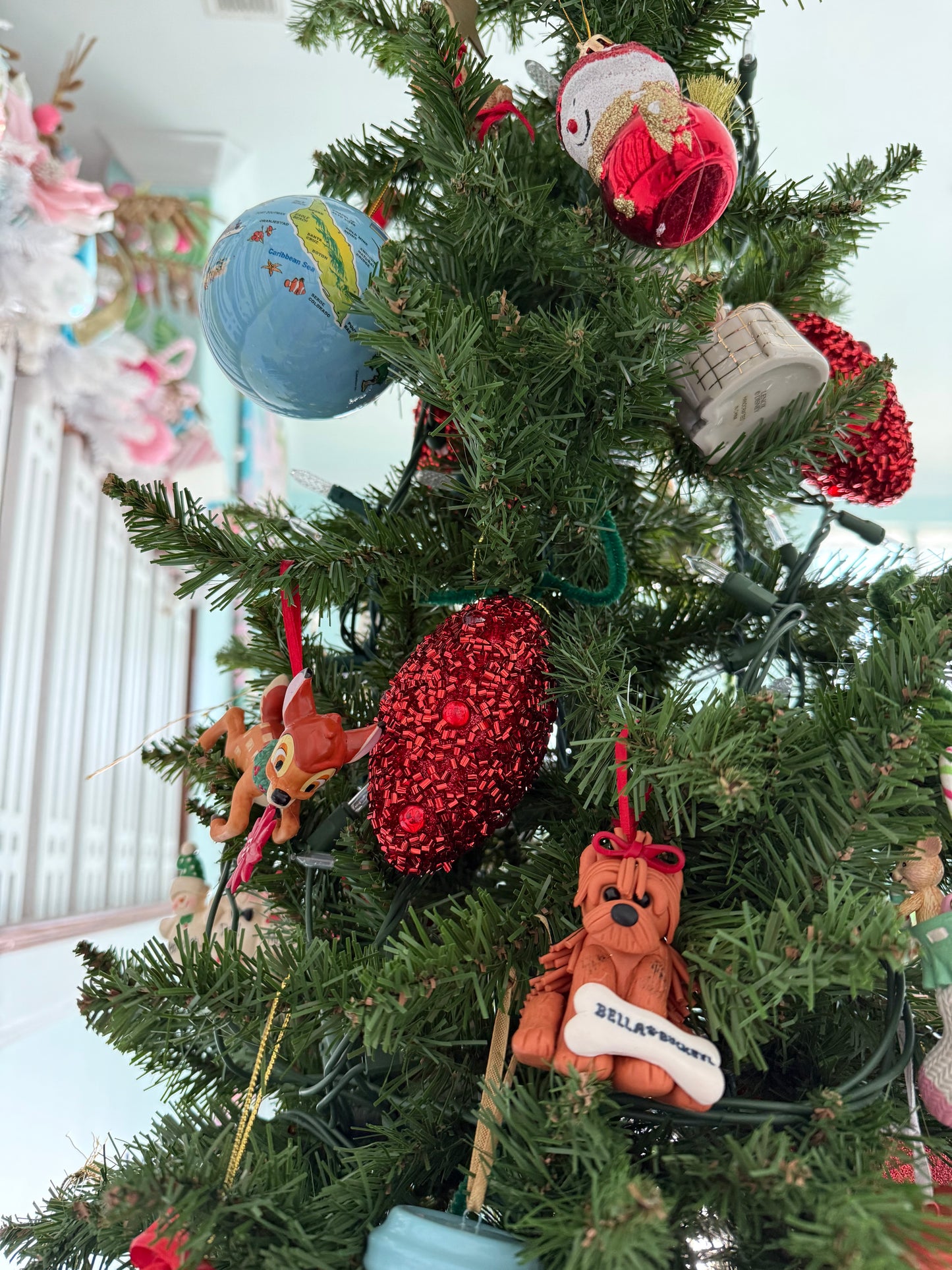 New! 120 MM Red Beaded Finial Ornaments: Set of Three