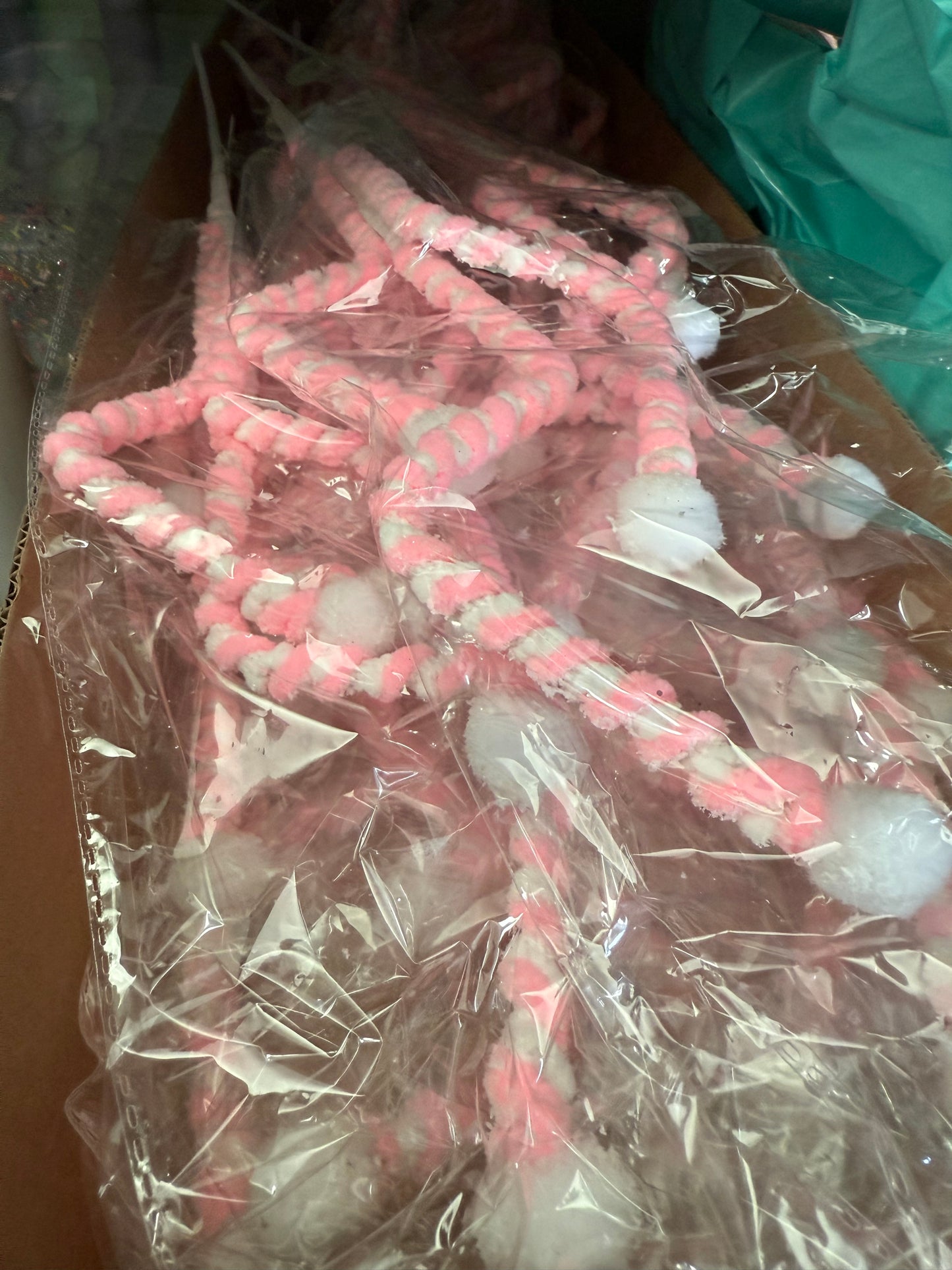 25" Pink Mini Cotton Ball Peppermint Spray
