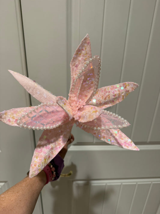 Iridescent Pink Jeweled Poinsettia Spray