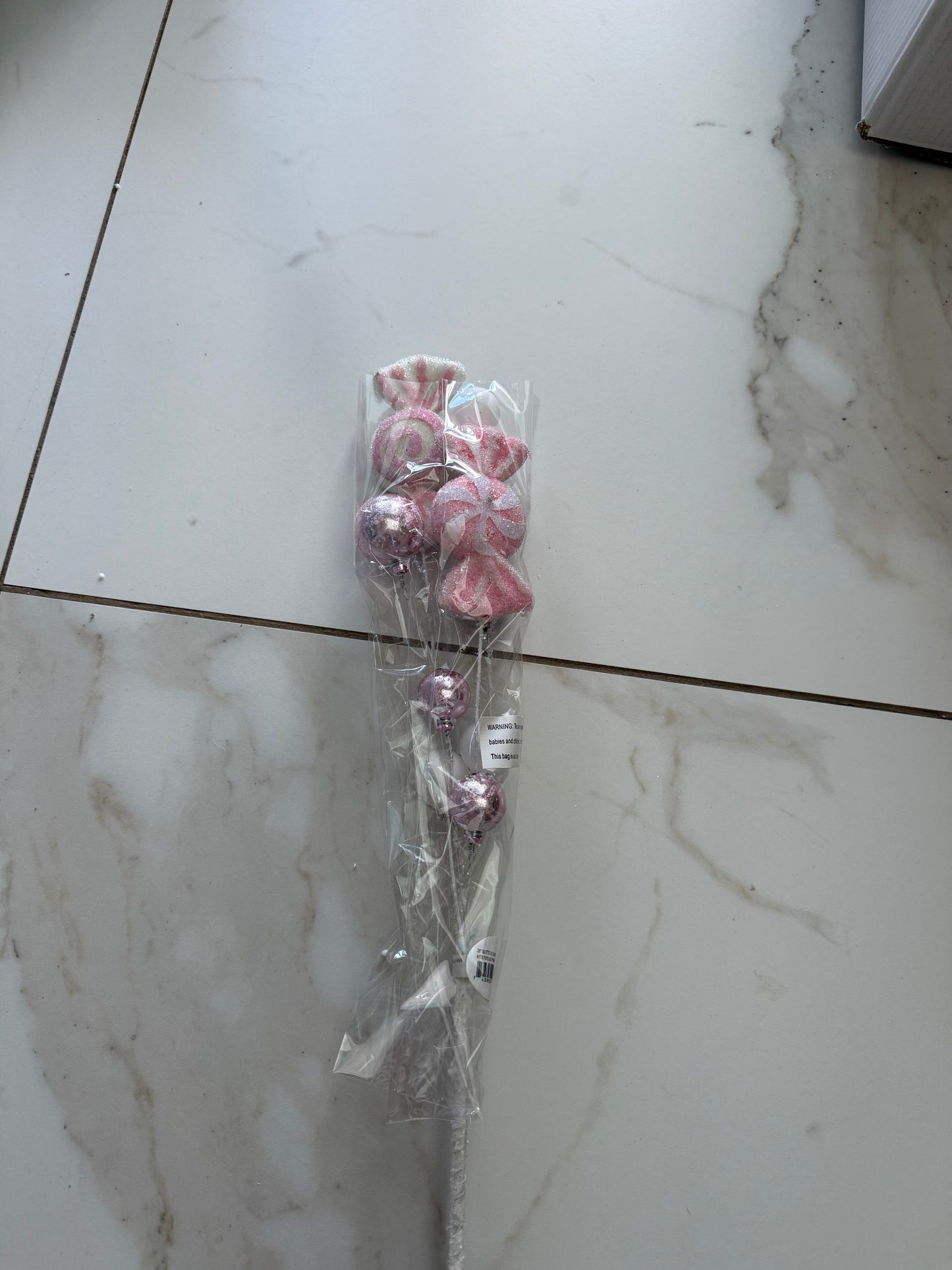 28" Pink And White Glitter Candy/Ball Spray: Set of Two