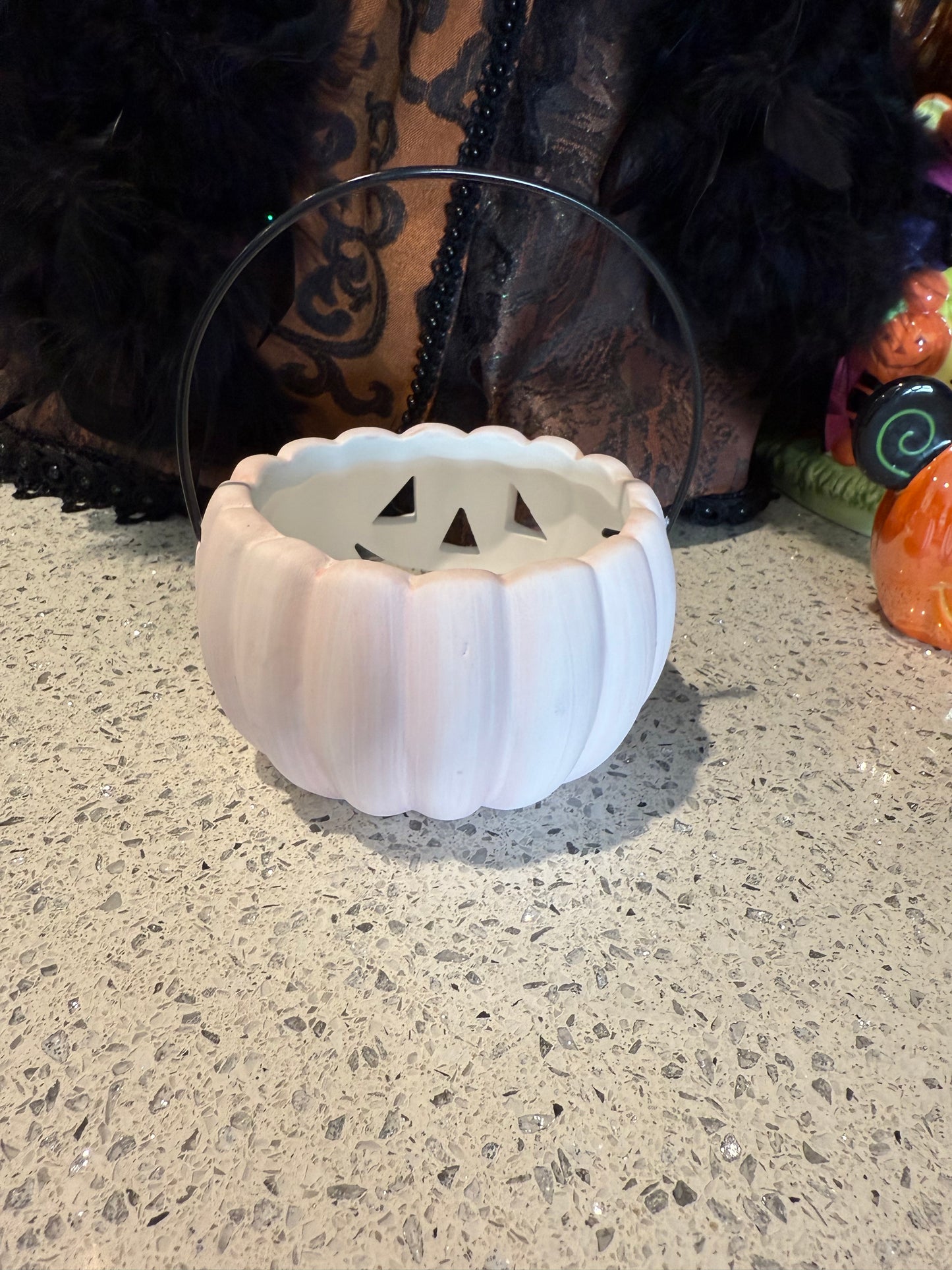 Ceramic Pink Pumpkin Candle or Treat Holder