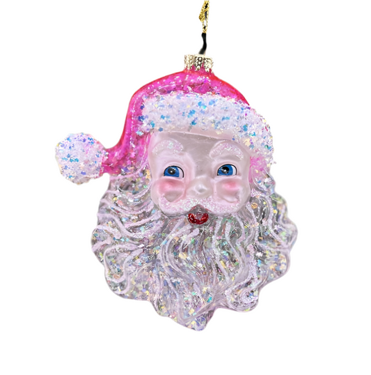 Pink Glitter Santa Head Ornament