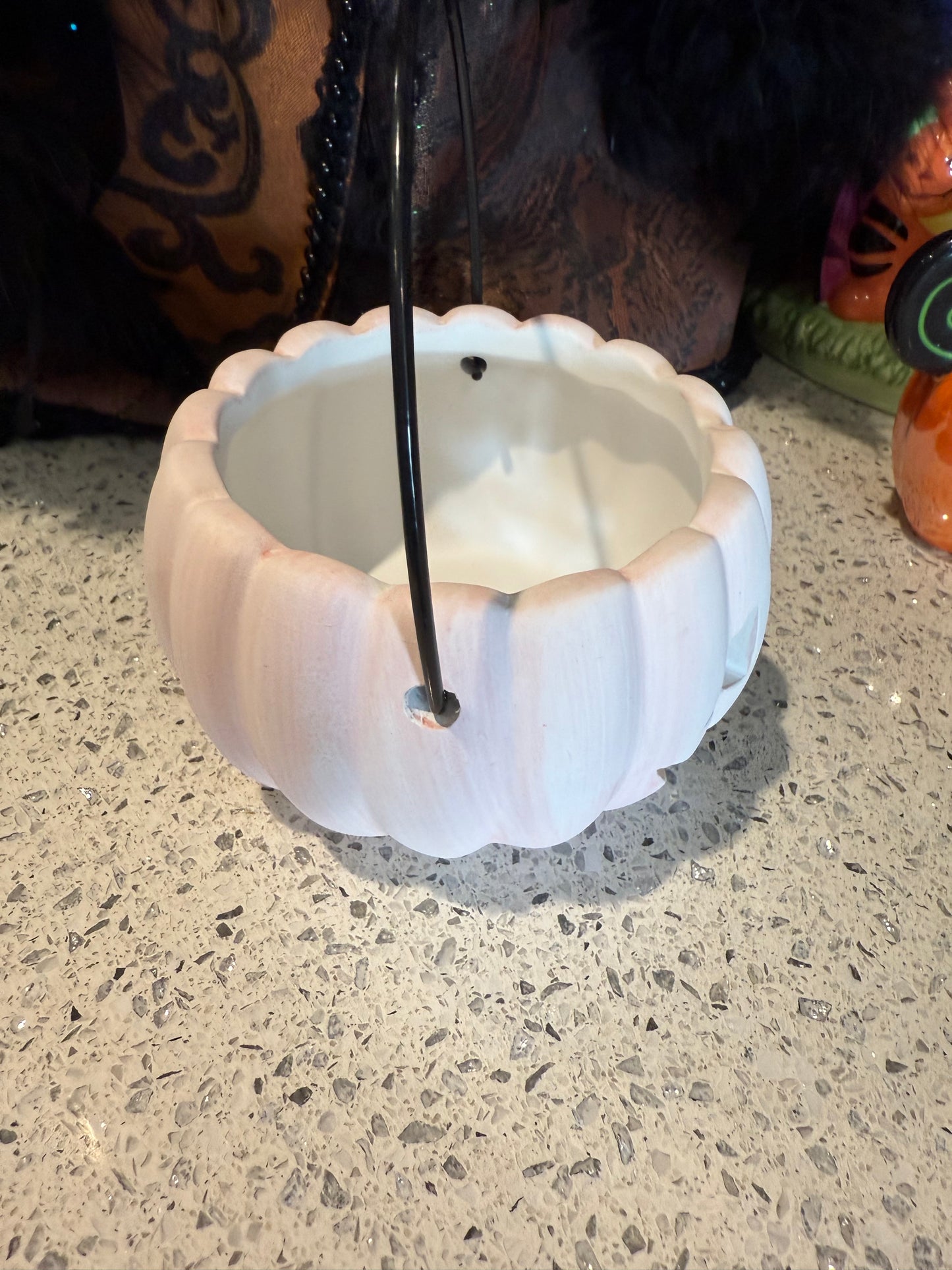 Ceramic Pink Pumpkin Candle or Treat Holder