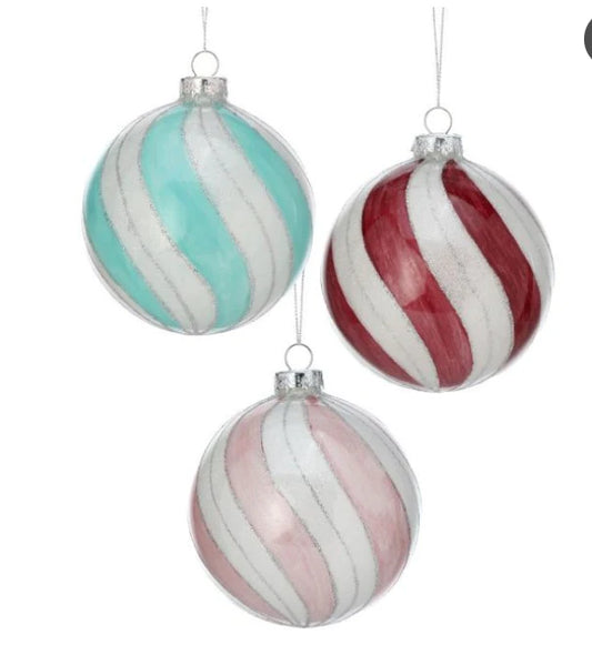 3.5" Glass Candy Striped Ball Ornament