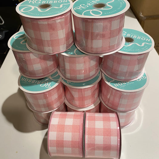 Pink & White Gingham 2.5” x 10 YD