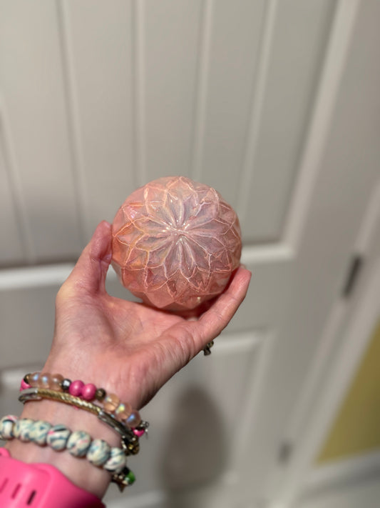 4" Pearlized Milk Glass Ridged Ball Ornament- Set of 2