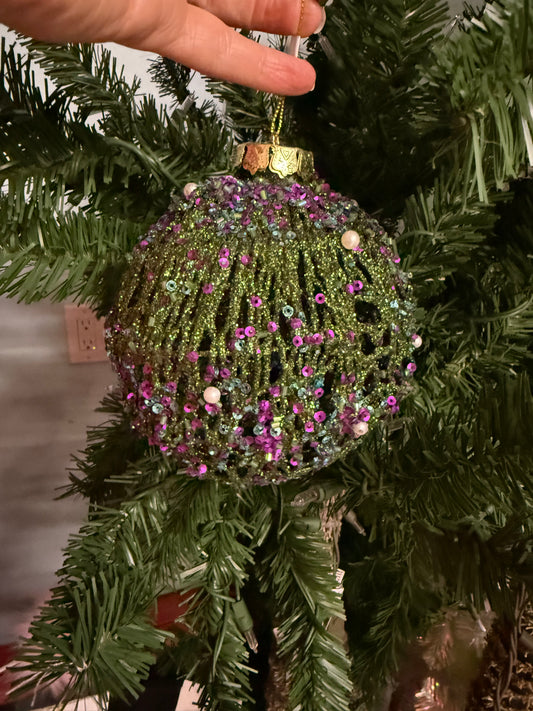 Pearl, Sequin & Glitter Ball Ornaments: Set of Three