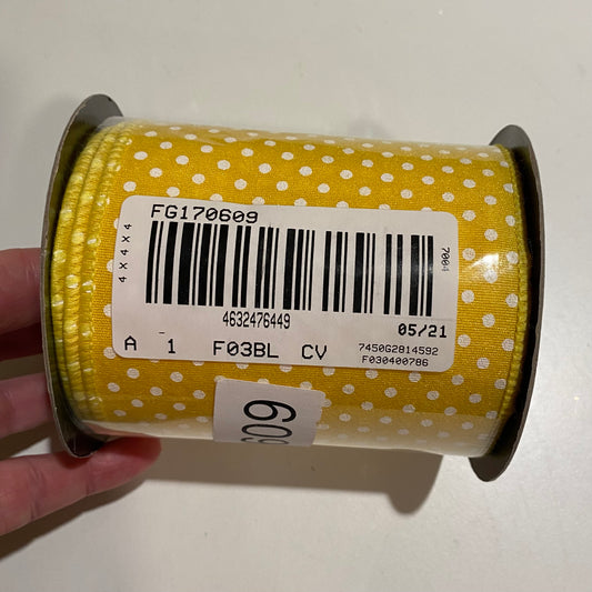 4” Sunshine Yellow & White Polka Dots Ribbon