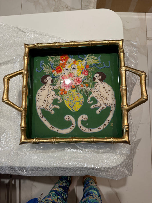 Monkeying Around Enameled Chang Mai Tray