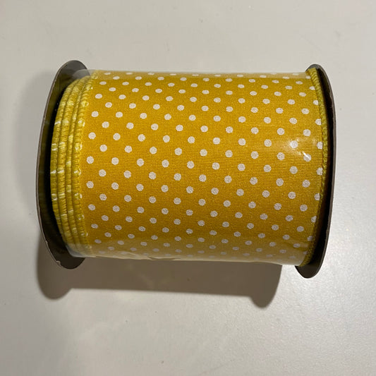 4” Sunshine Yellow & White Polka Dots Ribbon