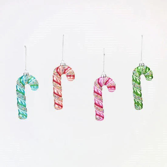 Candy Canes With Sprinkles Glass Ornaments: Set of Four