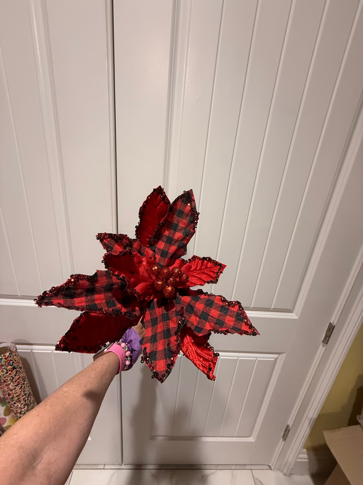 Buffalo Check Red & Black Bead Edge Stems- Set of Four