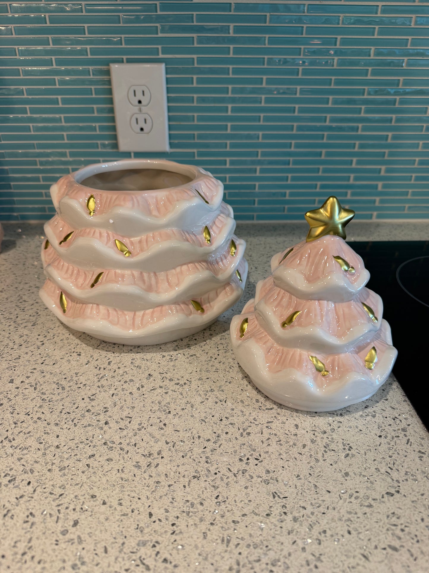 Pink Christmas Tree Cookie Jar