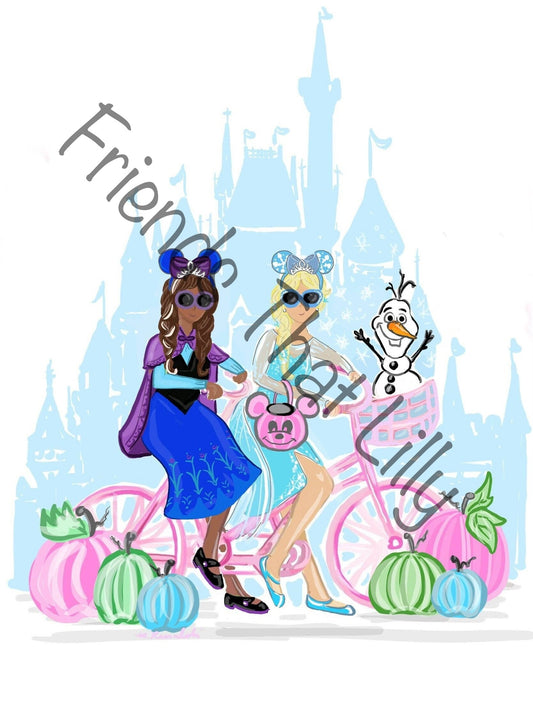 SALE! Kids FTL Frozen Sisters w/ Pumpkins Illustration Shirts