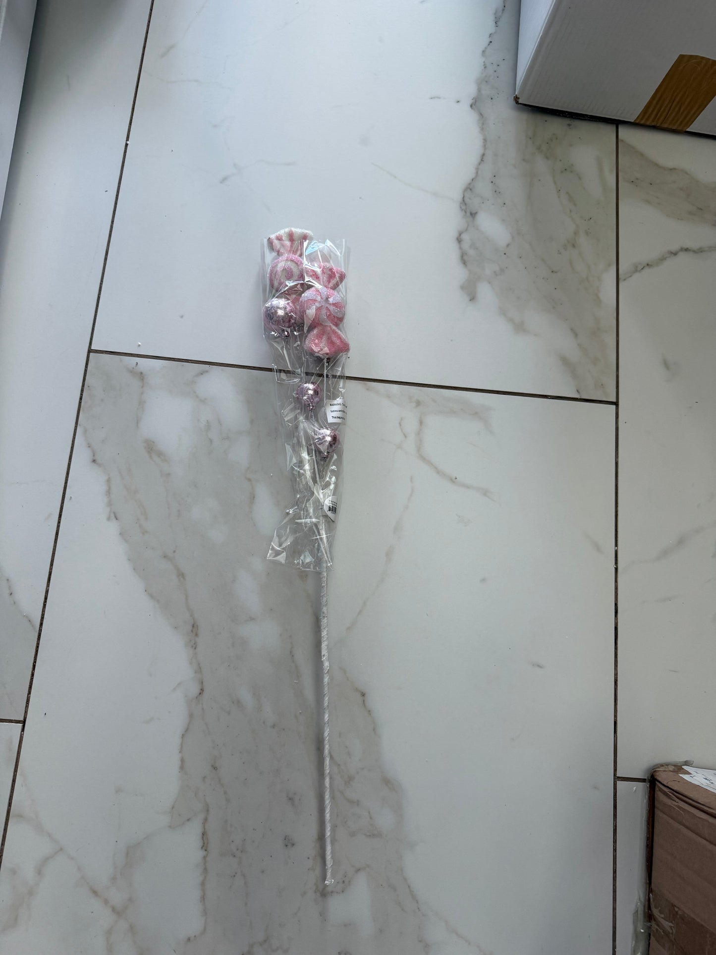 28" Pink And White Glitter Candy/Ball Spray: Set of Two