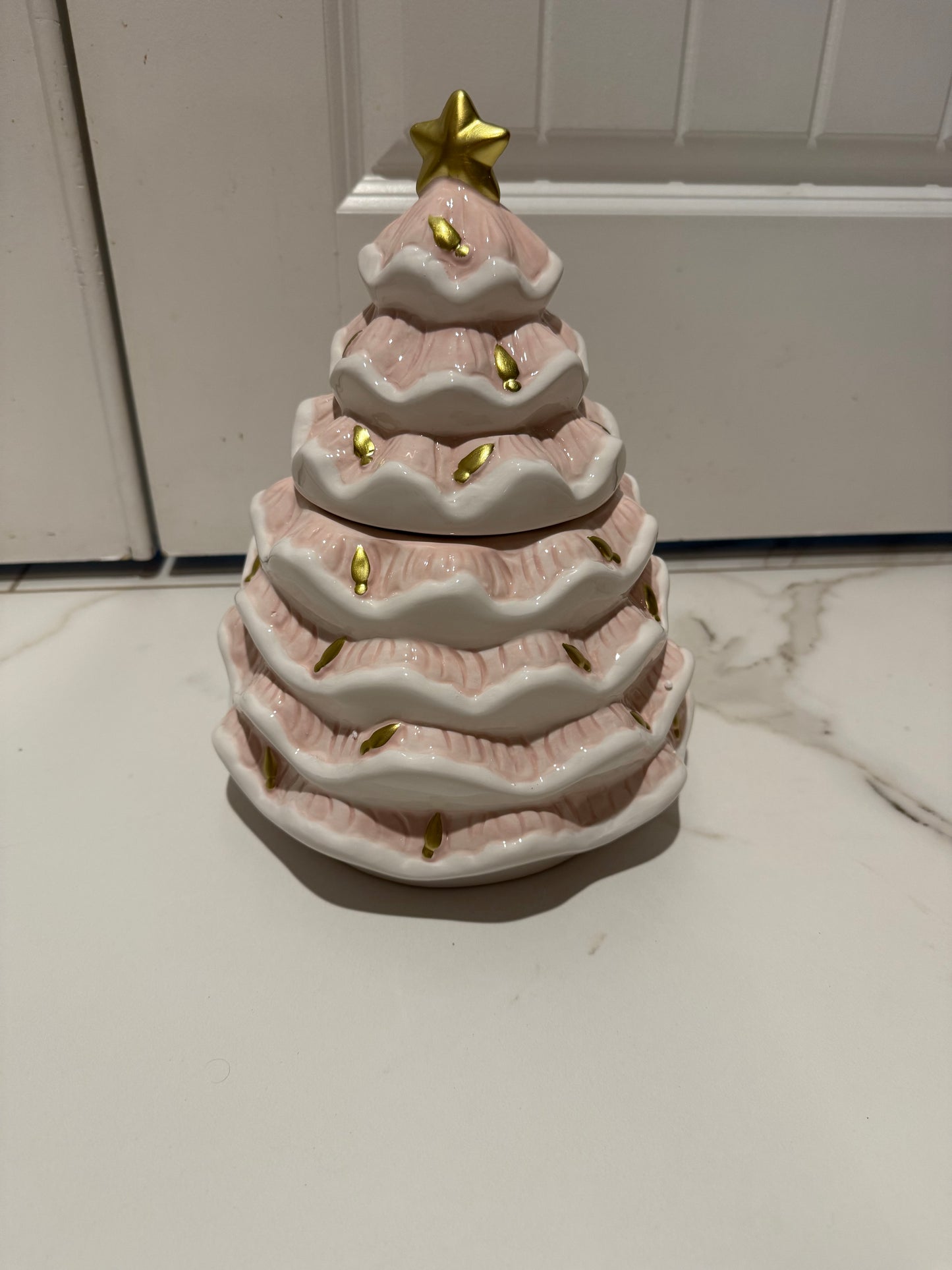 Pink Christmas Tree Cookie Jar
