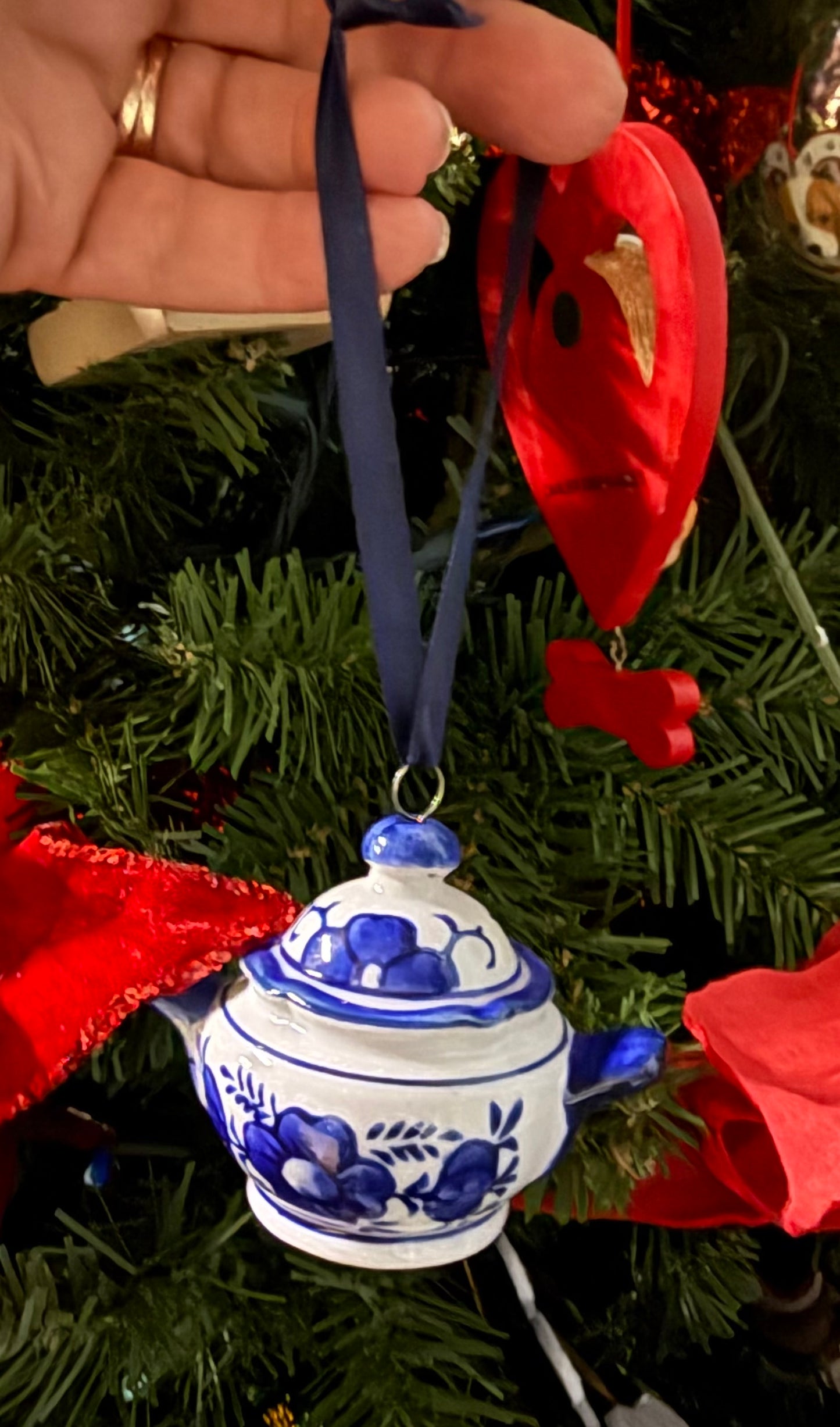 Blue And White Chinoiserie Porcelain Ornament: Set of 2