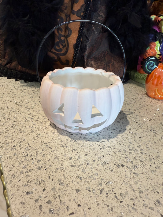 Ceramic Pink Pumpkin Candle or Treat Holder