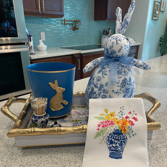 Blue Toile Fabric Bunny