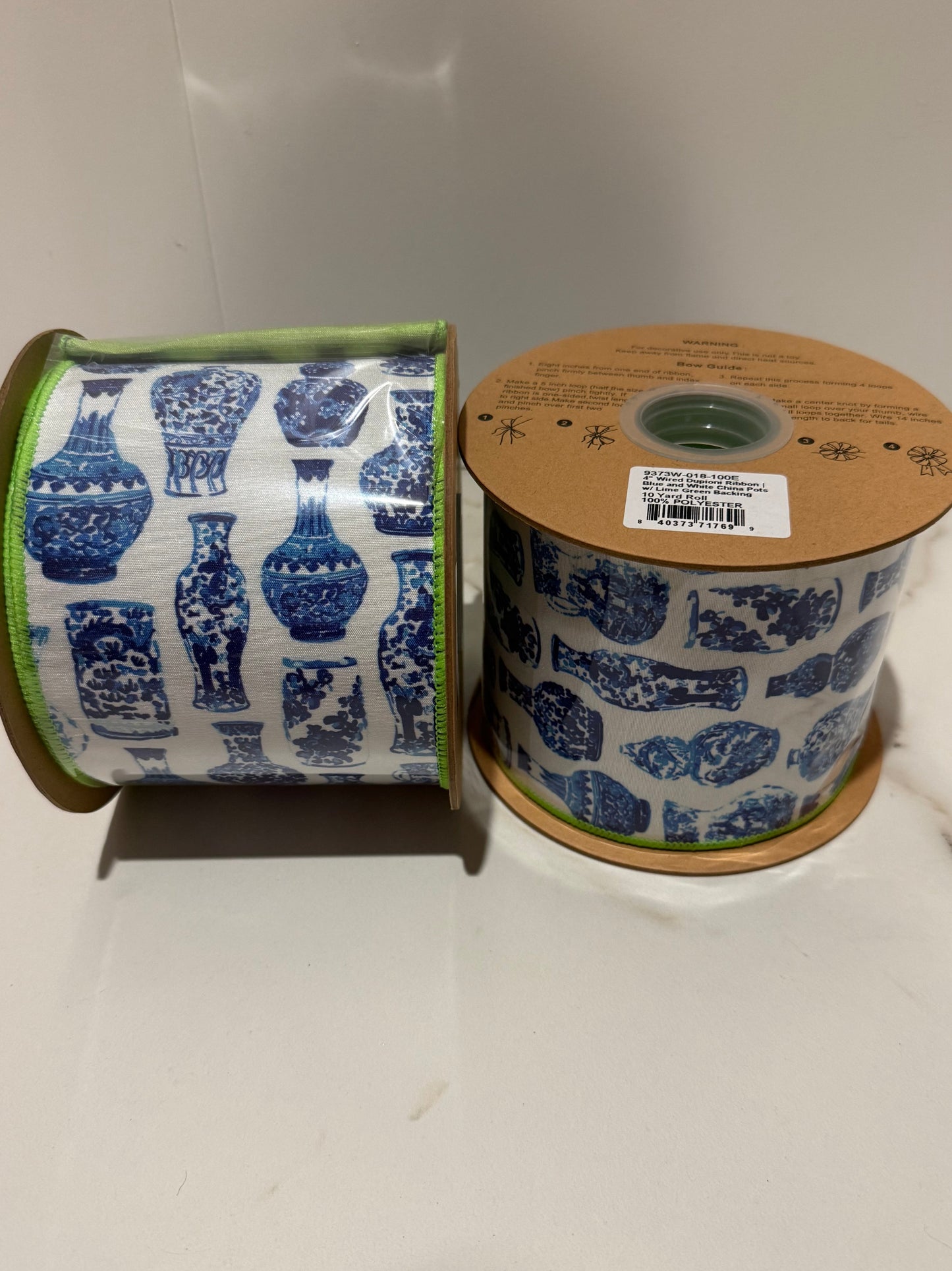 Wired Dupioni Chinoiserie Blue & White Ribbon 4" X 10 yds