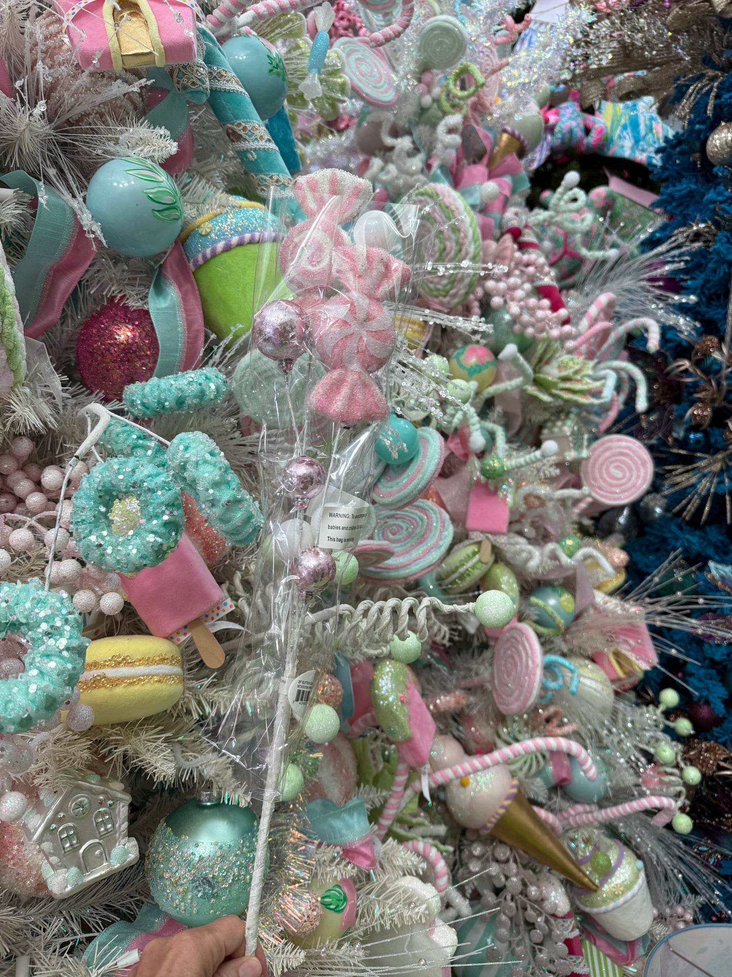 28" Pink And White Glitter Candy/Ball Spray: Set of Two