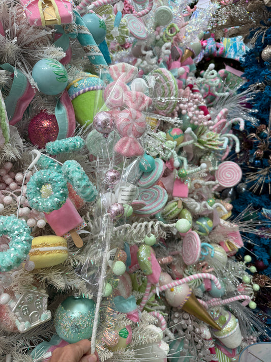 28" Pink And White Glitter Candy/Ball Spray: Set of Two