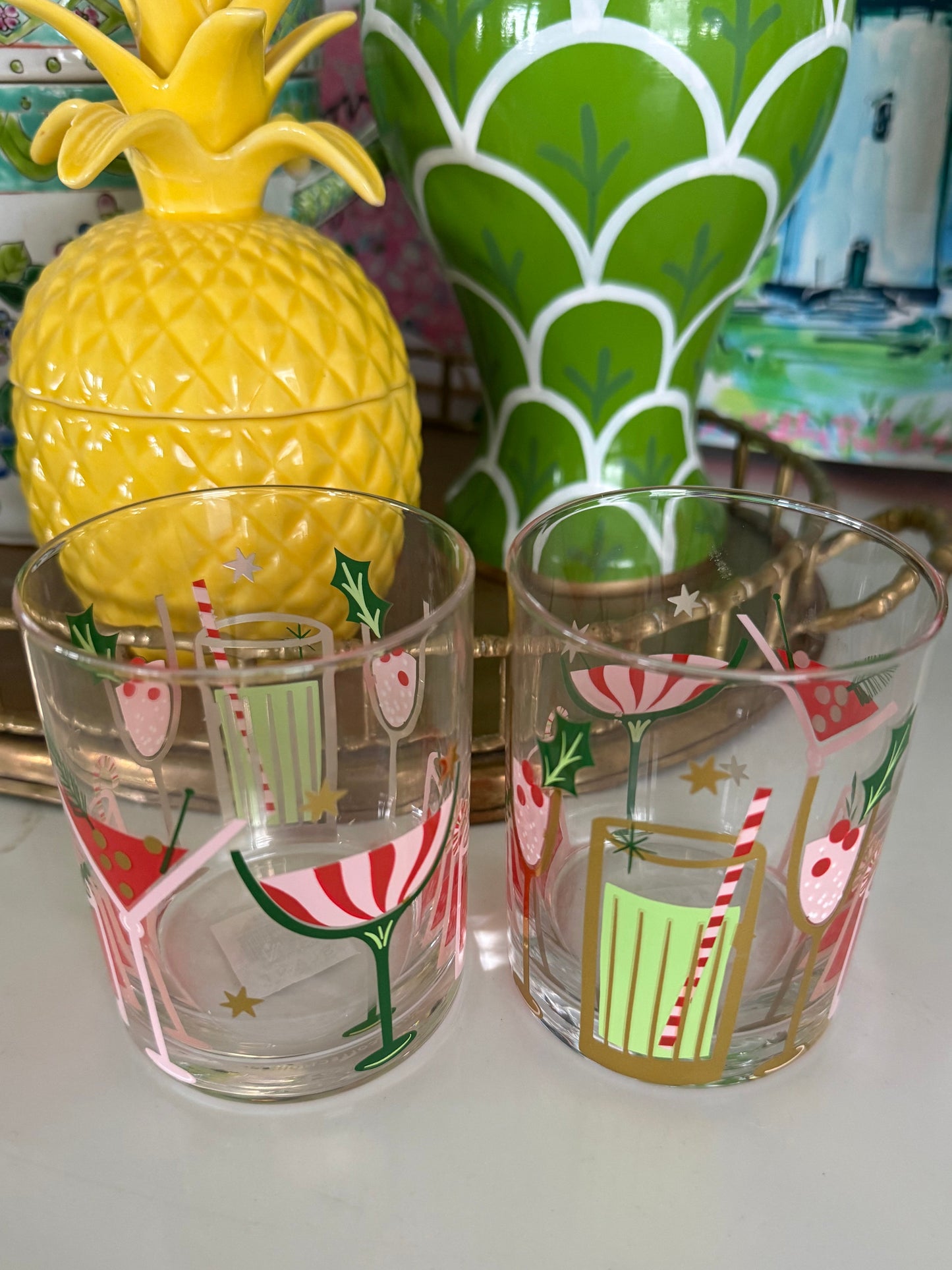 Double Old Fashioned Holiday Drinks Glass: Set of Two