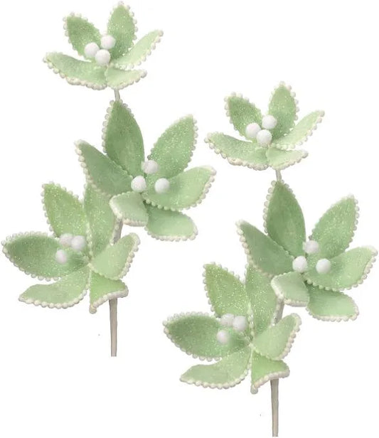 Pastel Green Frosted Triple Candy Poinsettia Stem