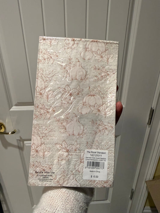 Harvest Toile Guest Napkins Cream/Sheepskin 4.25x7.75