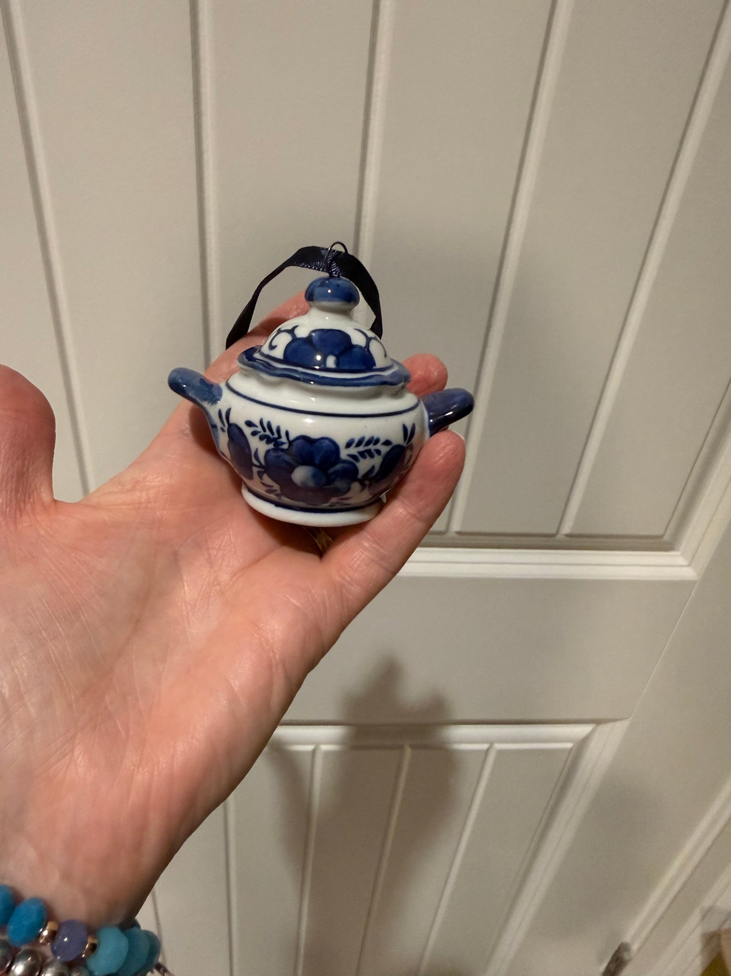 Blue And White Chinoiserie Porcelain Ornament: Set of 2