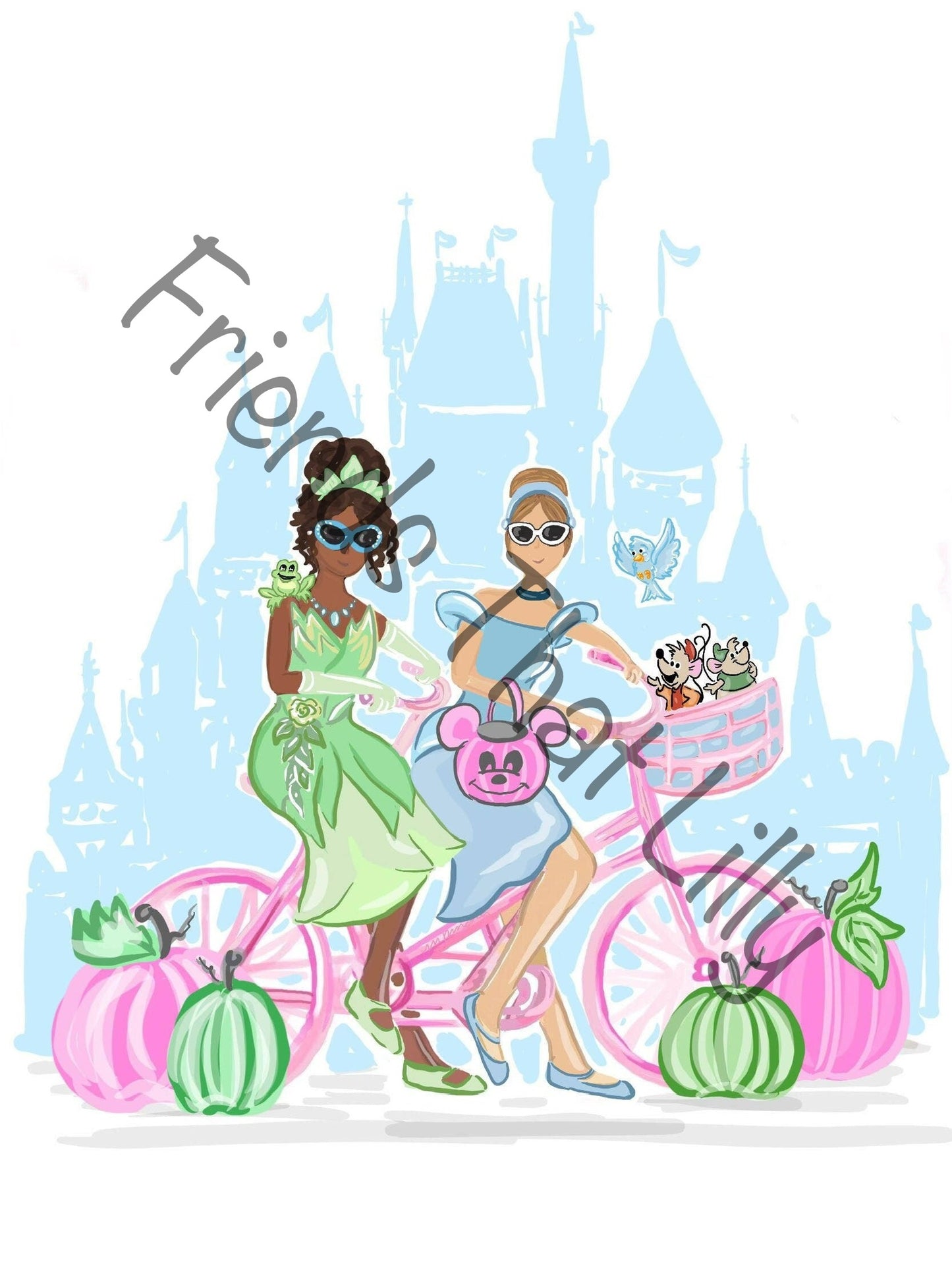 SALE! FTL Green and Blue Princess w/ Pumpkins Illustration Shirts