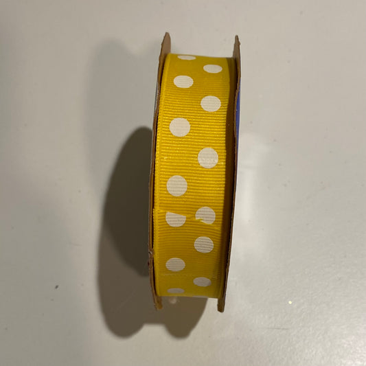 Sunshine Yellow w/ White Polka Dots Ribbon 7/8” x 10 YD