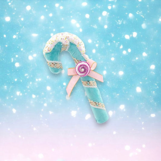 14" Teal Candy Cane Ornament