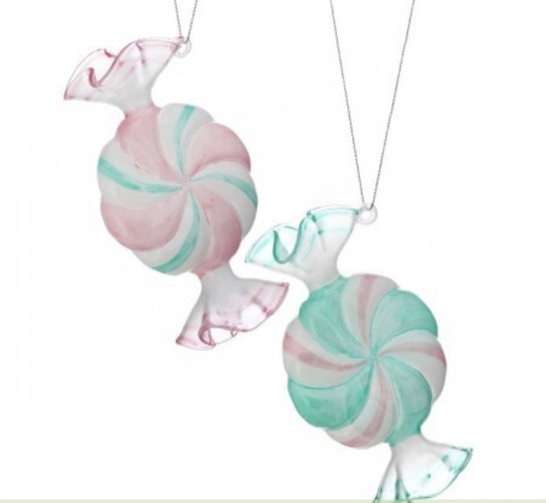 4.3" Glass Pastel Wrapped Candy Ornament